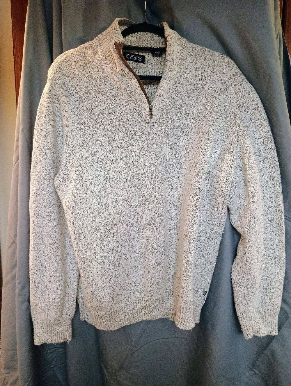 Chaps Men's Size L Cream Grey Marled Knit 1/4 Zip Pullover Sweater